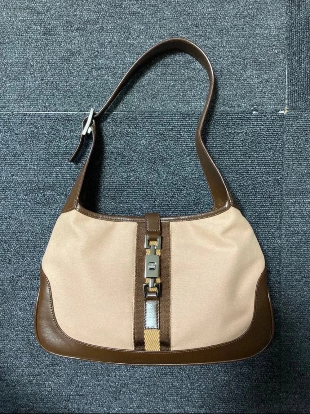 Gucci Beige and Brown Shoulder Bag with Center Hardware